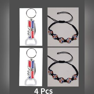 Handmade 🇩🇴 Flag  Black Adjustable Bracelet Dominican Rep & Key Holder 4 Pcs